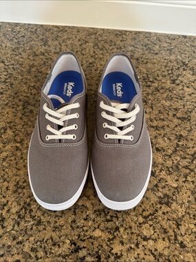 Keds Gray Canvas Low-Top Sneakers with White Laces